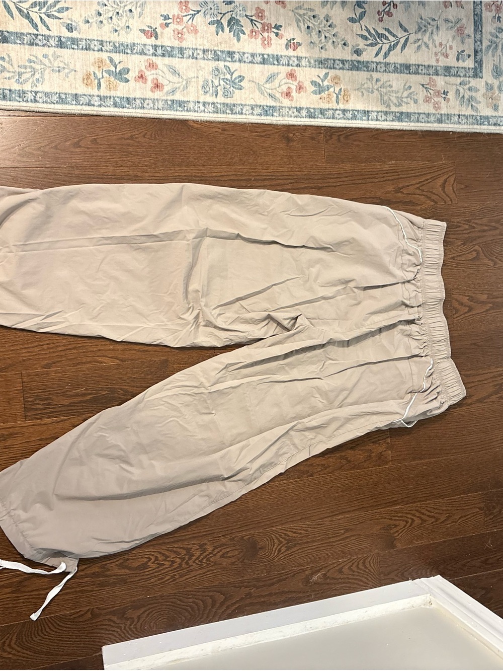 Light Khaki Drawstring Hem Casual Pants - Picture 3 of 3